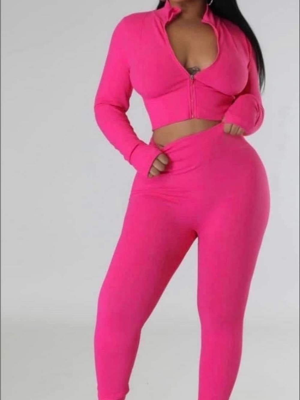 Fuchsia High-Waist Stretch Leggings & Zip Crop Jacket Set